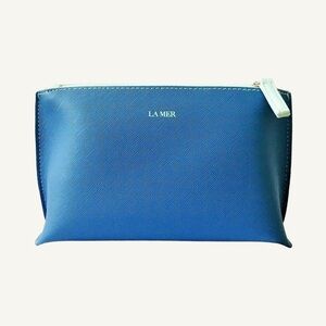 La Mer Blue Cosmetic Travel Bag Pouch Polyurethane Nylon Lining Makeup Case